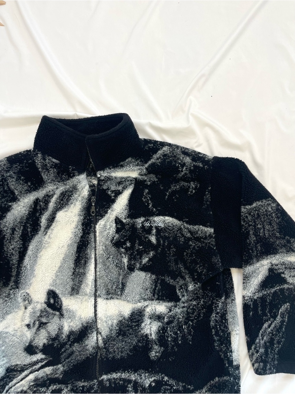 Vintage Caribou Crossings Wolf Wolves Alaska Fleece All Over Print Sherpa Jacket - Picture 3 of 8